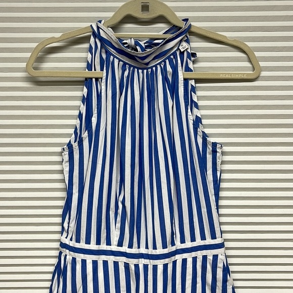 J. Crew Factory Blue and White Striped Cropped Halter Jumpsuit Size 0 - Picture 3 of 9